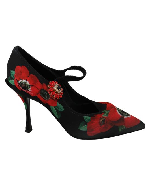 Dolce & Gabbana Black Red Floral Mary Janes Pumps Shoes | Lyst