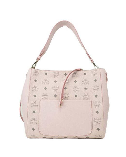 MCM Aren Medium Visetos Powder Pink Leather Hobo Shoulder Crossbody