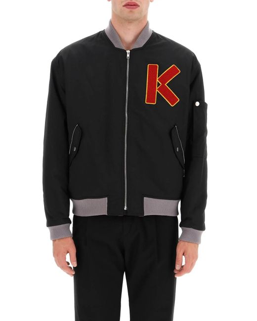 KENZO Bomber Jacket With Logo Patch in Black for Men | Lyst