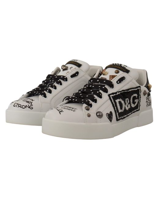 Dolce & Gabbana White Leather D&g Sequin Sneakers Shoes in Black | Lyst