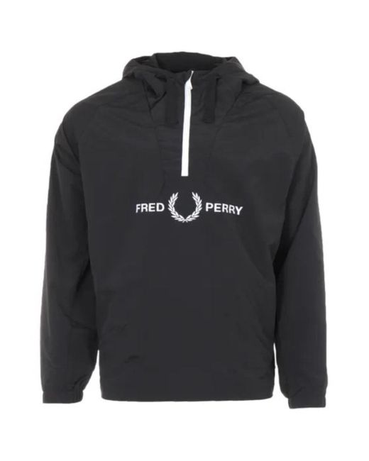 Fred Perry Logo Half Zip Black Jacket for Men | Lyst