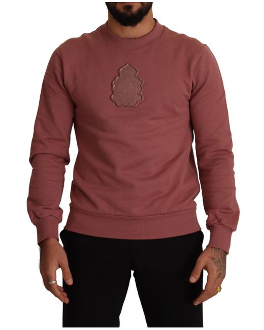 Dolce & Gabbana Red Pink Cotton Logo Applique Pullover Sweater for men