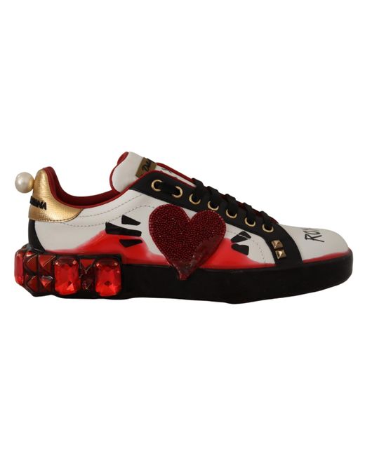 Dolce & Gabbana Leather Crystal Roses Floral Sneakers Shoes in 