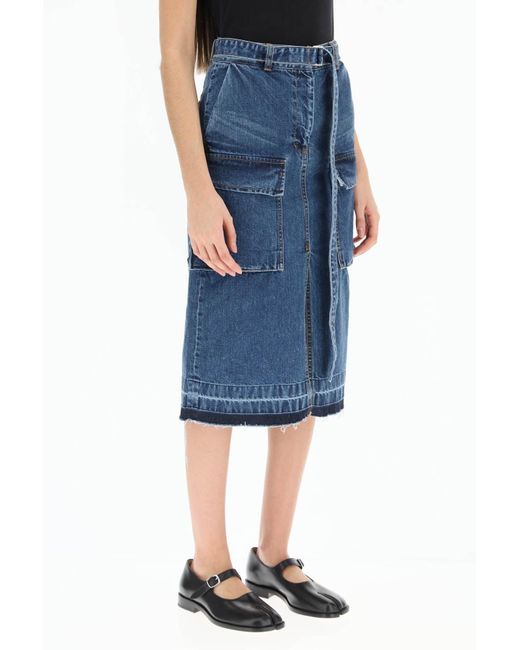Sacai Denim Cargo Skirt in Blue | Lyst