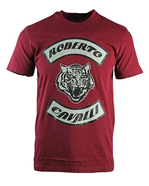 Roberto Cavalli Tiger Head Burgundy T-shirt in Red for Men | Lyst
