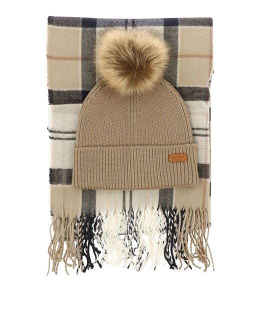Barbour "dover" Beanie And Scarf Set in Natural | Lyst