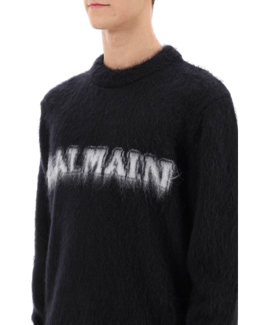 Balmain Retro Pullover In Brushed Mohair in Black for Men | Lyst