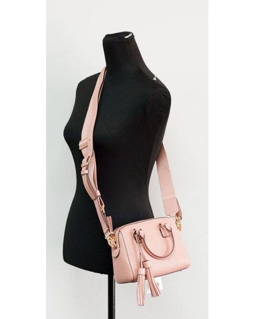 Tory Burch Thea Mini Pink Moon Pebbled Leather Web Satchel Crossbody Bag |  Lyst