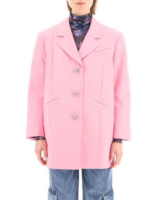 Ganni Cotton Oversized Blazer in Pink | Lyst
