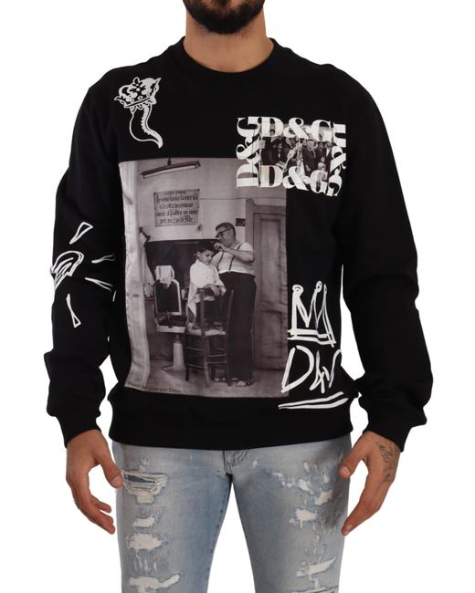 Dolce & Gabbana Black Logo Sicily Crewneck Pullover Sweater for men