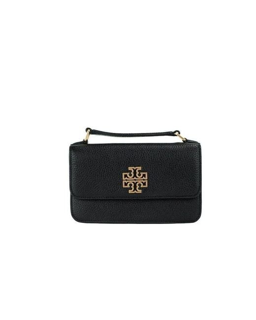 Tory Burch Britten Mini Black Pebble Leather Top Handle Crossbody Bag