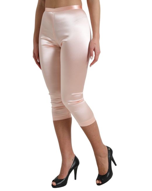 Dolce & Gabbana Pink Satin Silk Tights Cropped Pants