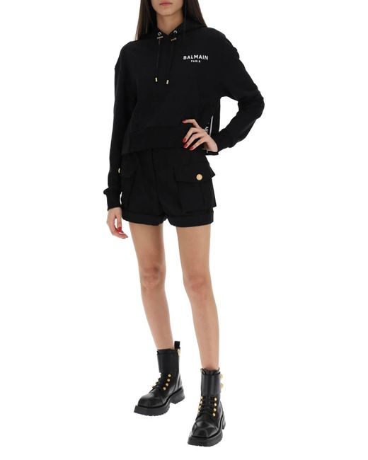 balmain cropped logo hoodie