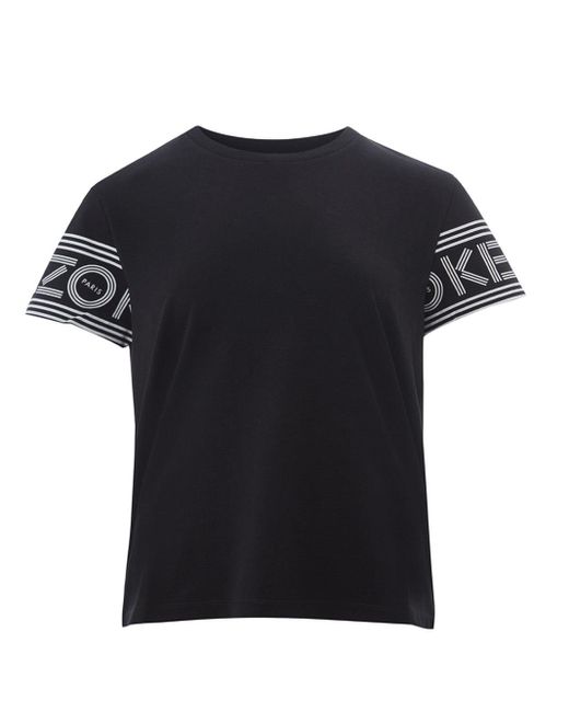 KENZO Black Cotton T-shirt With Contrasting Logo On Sleeves for Men | Lyst