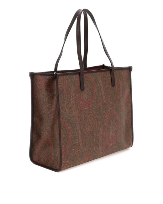 Etro Paisley Medium Shopping Bag With Studs in Brown