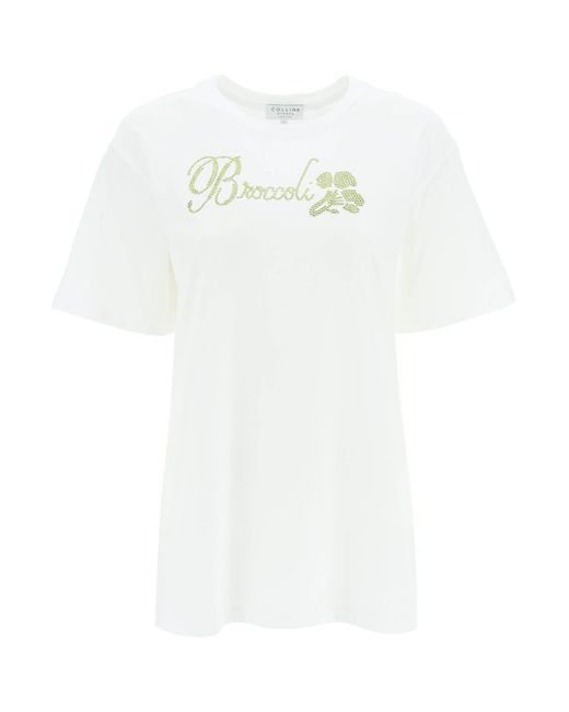 Collina Strada Organic Cotton T Shirt With Rhinestones in White | Lyst