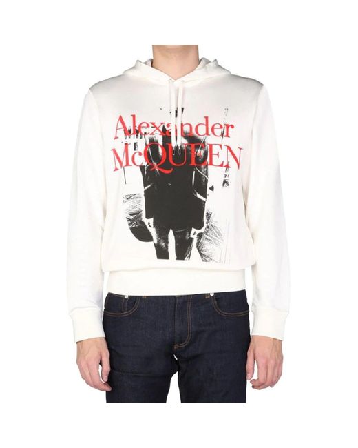 Alexander McQueen Hoodie Logo Sweatshirt in White for Men Lyst