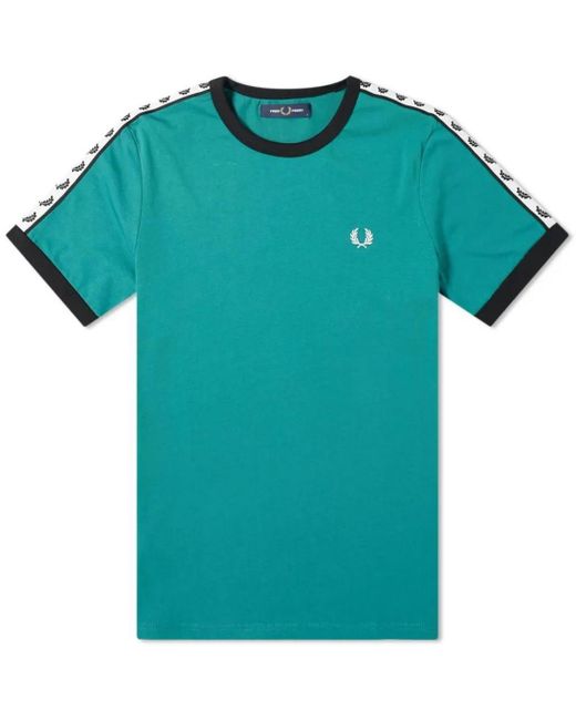 Fred Perry M6347 L27 Taped Shoulder Green T-shirt in Blue for Men | Lyst