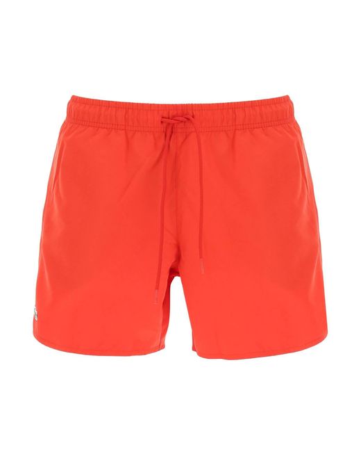 Lacoste Logo Patch Swim Shorts in Red for Men | Lyst