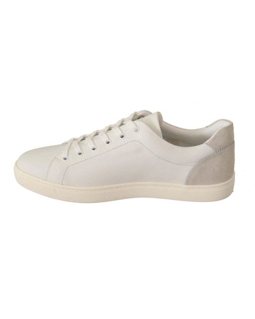 Dolce \u0026 Gabbana White Leather Suede Low 
