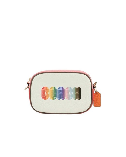 COACH Jamie Mini Rainbow Logo Leather Camera Crossbody Bag in White Lyst