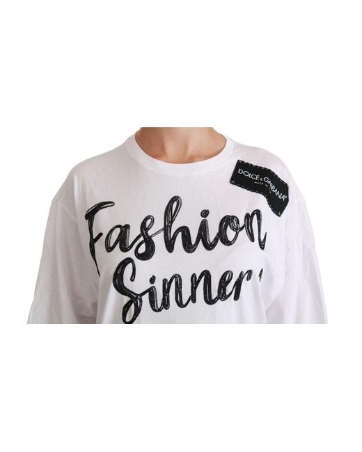 Dolce & Gabbana White Fashion Sinner Cotton Lace T-shirt Top in Gray | Lyst