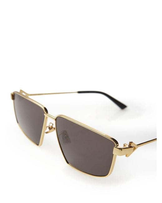 Bottega Veneta Squared Gold Metal Sunglasses in Gray | Lyst