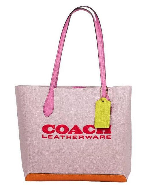 COACH Kia Medium Carnation Colorblock Pebbled Leather Tote Bag Handbag ...