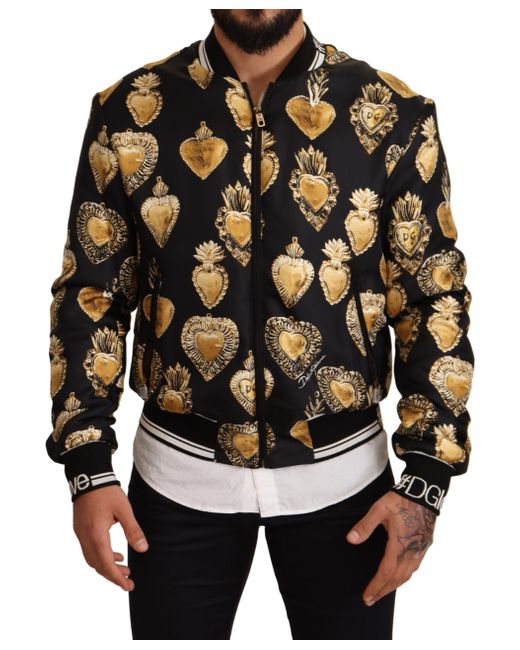 Dolce & Gabbana Black Silk Sacred Heart Bomber Coat Jacket for Men | Lyst UK