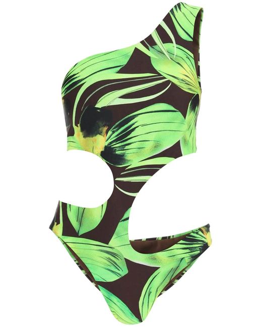 Louisa Ballou 'carve' One Piece Swimsuit With Cut Outs Green,brown Technical Lyst