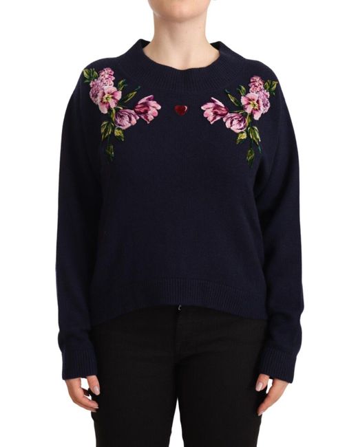 Dolce & Gabbana Blue Cashmere Crewneck Pullover Sweater | Lyst