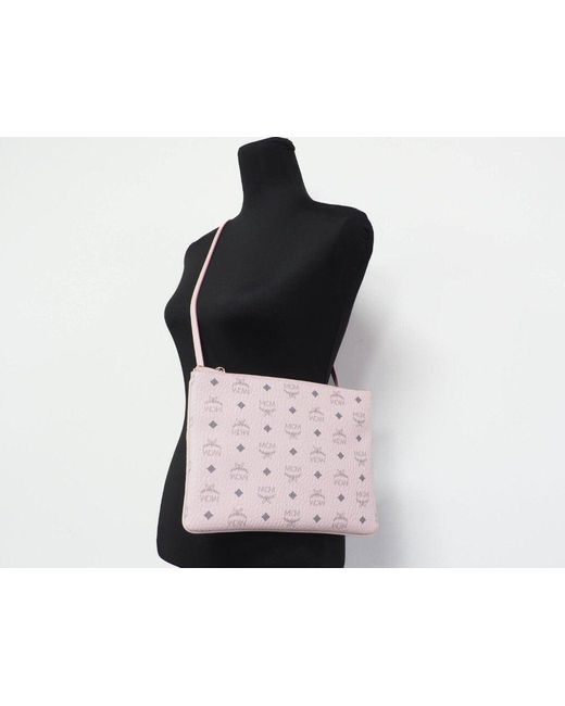 MCM Portuna Medium Visetos Powder Pink Coated Canvas Flat Pouch