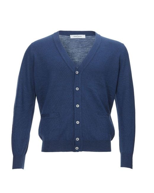 Gran Sasso Blue Wool Cardigan With Pockets for Men Lyst