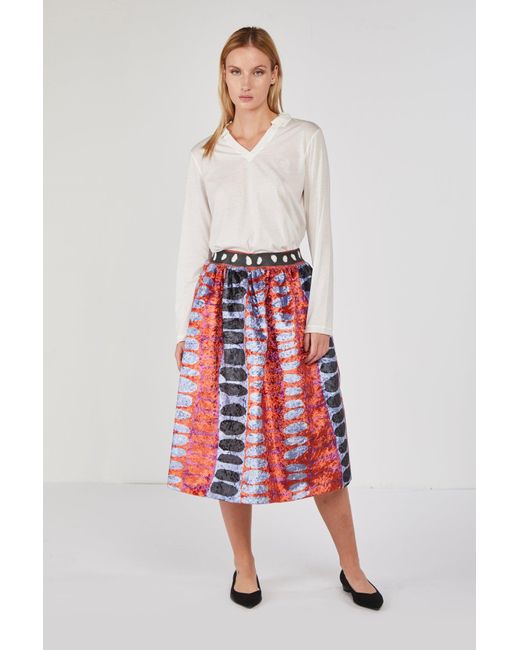 Stella Jean Red Weiter Rock Mit Abstraktem Muster