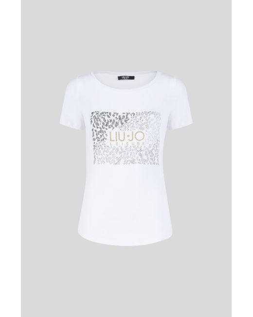 Liu Jo Liu Jo T-shirt Bianca Con Strass in White | Lyst