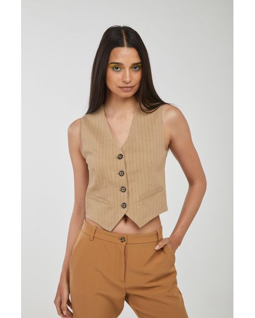 Pinko Gilet Beige Crop in Natural | Lyst