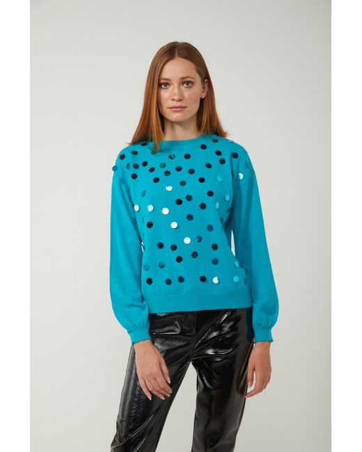 Maglione Turchese Con Maxipaillettes di ViCOLO in Blue