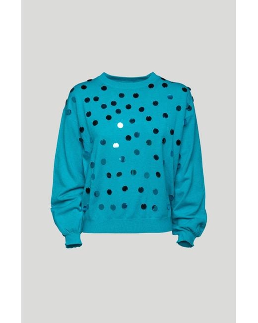 Maglione Turchese Con Maxipaillettes di ViCOLO in Blue