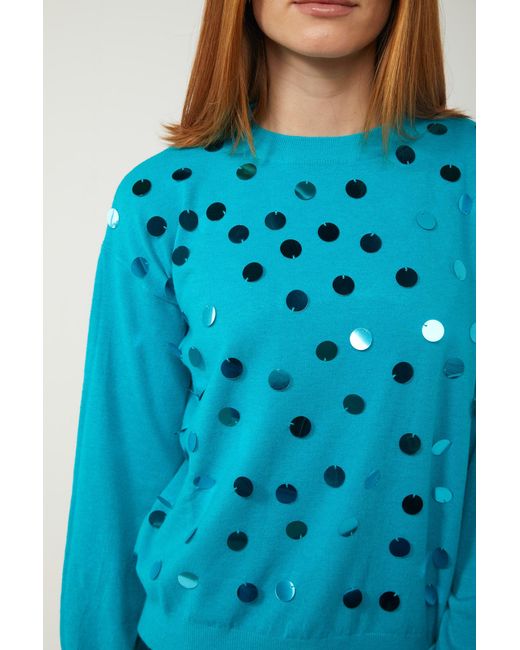 Maglione Turchese Con Maxipaillettes di ViCOLO in Blue