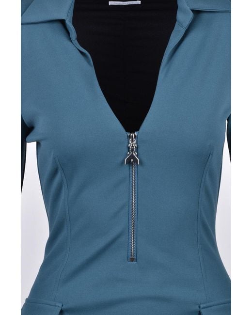 Patrizia Pepe Blue Abito Lungo Stretch Petrolio
