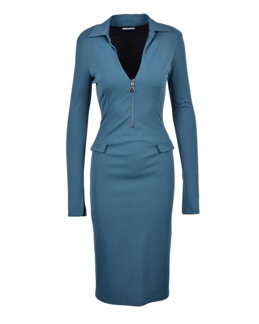 Patrizia Pepe Blue Abito Lungo Stretch Petrolio