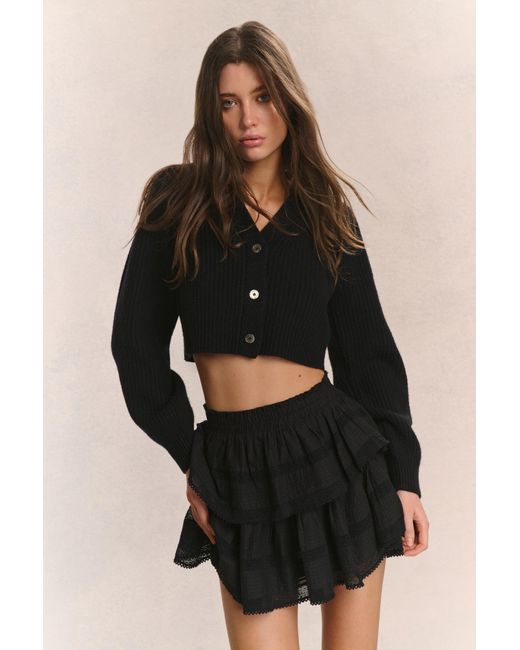 LoveShackFancy Black Avignon V-Neck Crop Cardigan For