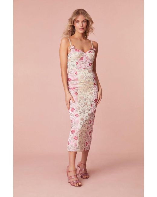 LoveShackFancy Pink Massey Floral Jacquard Midi Dress