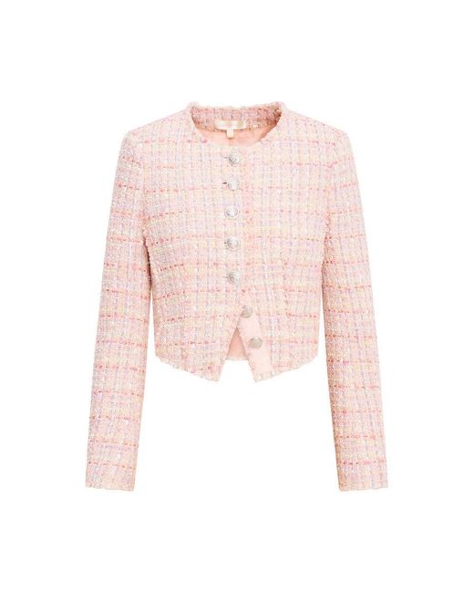 LoveShackFancy Pink Falima Tweed Cropped Jacket