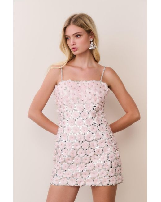 LoveShackFancy Pink Katarina Floral Embellished Mini Dress For