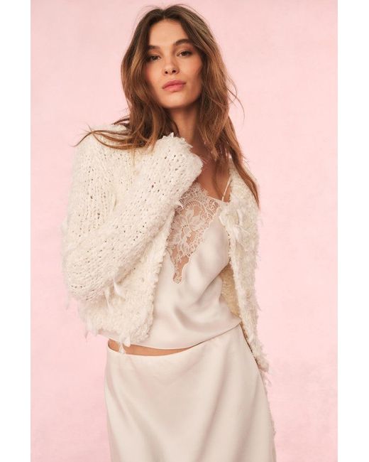 LoveShackFancy Natural Carol Ribbon Bouclé Cardigan For