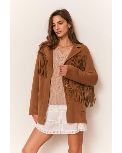 LoveShackFancy Brown Maebella Wool Fringe Jacket For
