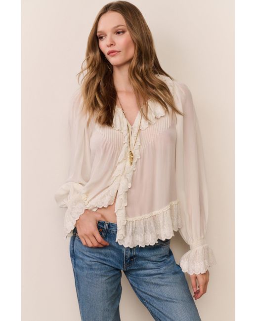 LoveShackFancy White Avee Silk Ruffle Blouse For