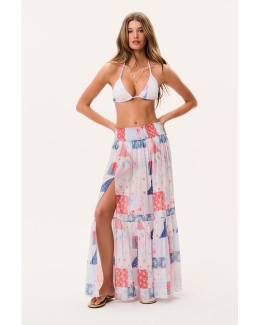 LoveShackFancy Pink Umber Patchwork Print Maxi Skirt For