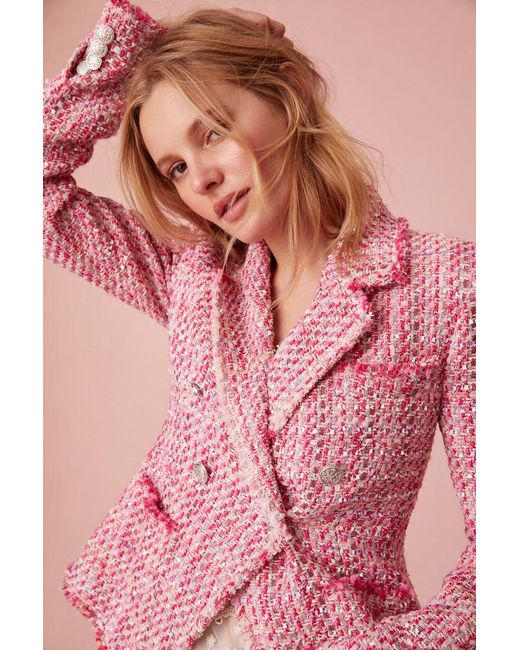 LoveShackFancy Pink Duvel Tailored Tweed Jacket